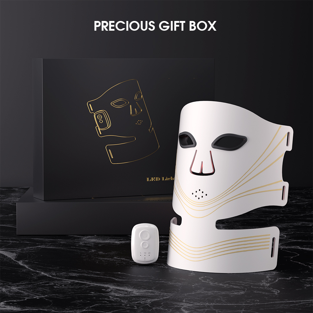 Высококачественная беспроводная 4-цветная светодиодная маска для лица Беспроводное портативное персональное устройство для ухода за кожей с покрытием шеи 408 световых ядер