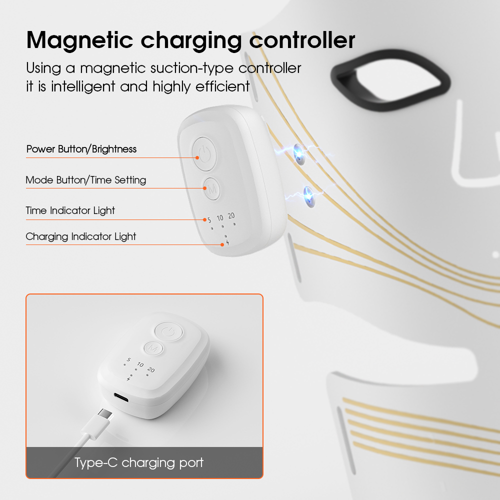 Высококачественная беспроводная 4-цветная светодиодная маска для лица Беспроводное портативное персональное устройство для ухода за кожей с покрытием шеи 408 световых ядер
